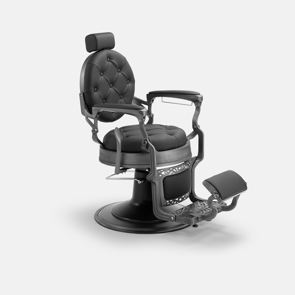 DDUUEETT Barberstoel Mack Brushed Grey - Black Leather