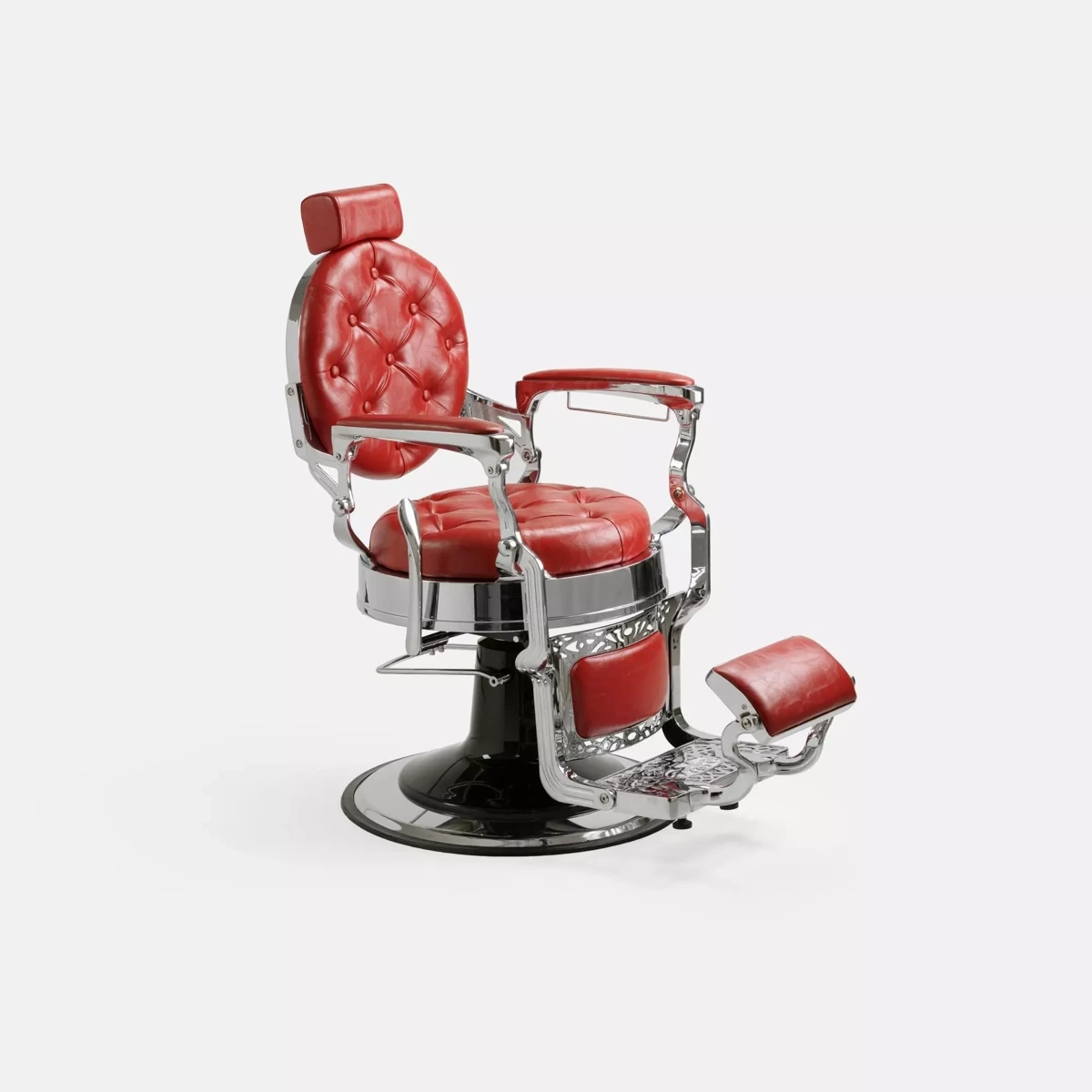 DDUUEETT Barberstoel Mack Silver -  Red Leather